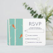 Orangefarbene Vögel auf der Illustration von Birke RSVP Karte (Stehend Vorderseite)