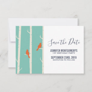 Orangefarbene Vögel auf der Illustration zum Vogel Save The Date