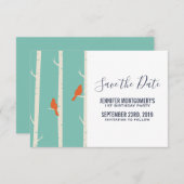 Orangefarbene Vögel auf der Illustration zum Vogel Save The Date (Vorne/Hinten)