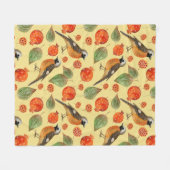 Orangefarbene Vögel und Granatapfelmuster Fleecedecke (Vorderseite (Horizontal))