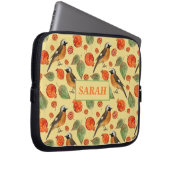 Orangefarbene Vögel und Granatapfelmuster Laptopschutzhülle (Vorne Rechts)