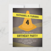 Orangefarbene Vorsichtsbandkonstruktion Geburtstag Magneteinladung (Vorderseite)