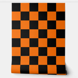Orangefarbene Wanddekoration mit schwarzem kariert Tapete