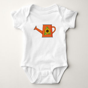 Orangefarbene Wasserdose mit Sonnenblumen Baby Strampler