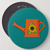 Orangefarbene Wasserdose mit Sonnenblumen Button (Vorne & Hinten)