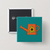 Orangefarbene Wasserdose mit Sonnenblumen Button (Vorne & Hinten)