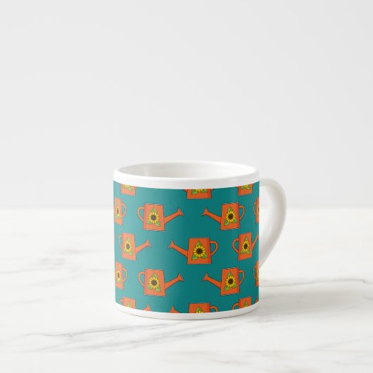 Orangefarbene Wasserdose mit Sonnenblumen Espressotasse (Vorderseite Rechts)