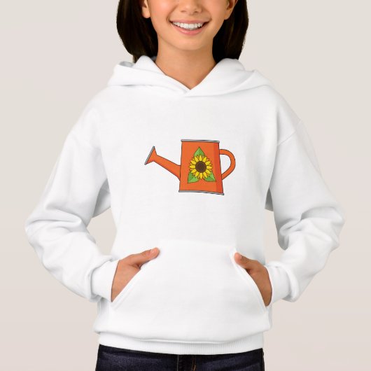 Orangefarbene Wasserdose mit Sonnenblumen Hoodie (Vorderseite)