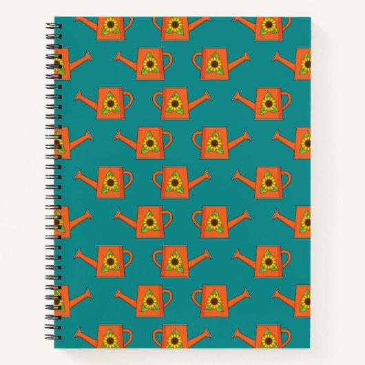 Orangefarbene Wasserdose mit Sonnenblumen Notizblock (Vorderseite)