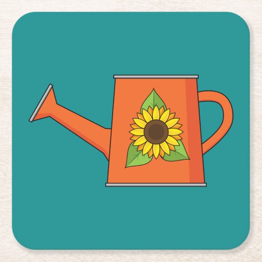 Orangefarbene Wasserdose mit Sonnenblumen Rechteckiger Pappuntersetzer (Vorderseite)