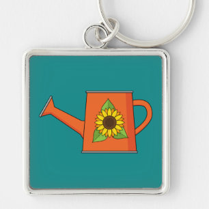 Orangefarbene Wasserdose mit Sonnenblumen Schlüsselanhänger
