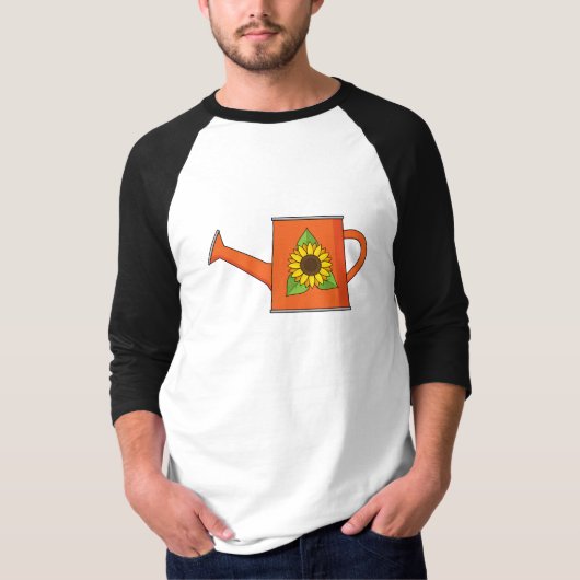 Orangefarbene Wasserdose mit Sonnenblumen T-Shirt (Vorderseite)