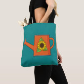 Orangefarbene Wasserdose mit Sonnenblumen Tasche (Von Nahem)
