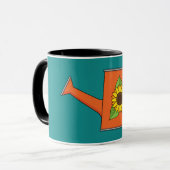 Orangefarbene Wasserdose mit Sonnenblumen Tasse (Vorderseite Links)