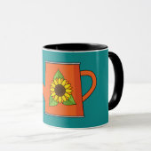 Orangefarbene Wasserdose mit Sonnenblumen Tasse (VorderseiteRechts)