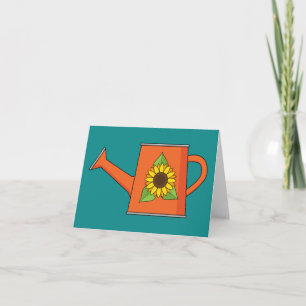 Orangefarbene Wasserdose mit Sonnenblumen Text h Dankeskarte
