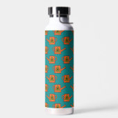 Orangefarbene Wasserdose mit Sonnenblumen Trinkflasche (Links)