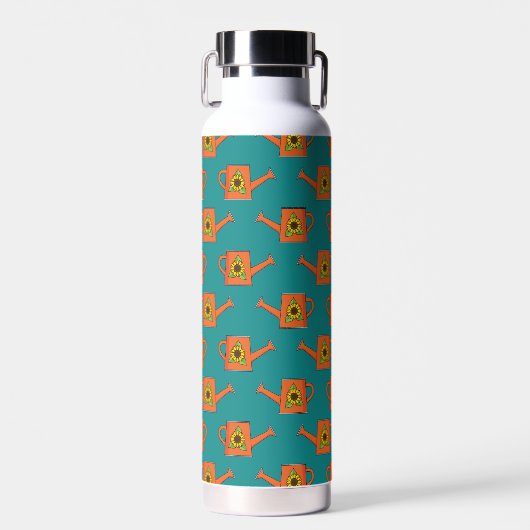 Orangefarbene Wasserdose mit Sonnenblumen Trinkflasche (Vorne)