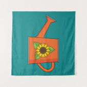 Orangefarbene Wasserdose mit Sonnenblumen Wandteppich (Vorderseite (Horizontal))