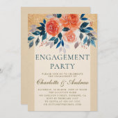 Orangefarbene Wasserfarbe Elegante Engagement Part Einladung (Vorne/Hinten)