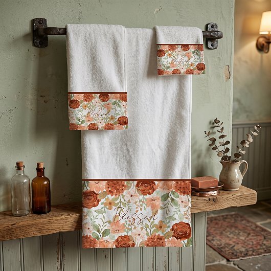 Orangefarbene Wasserfarben Badhandtuch Set