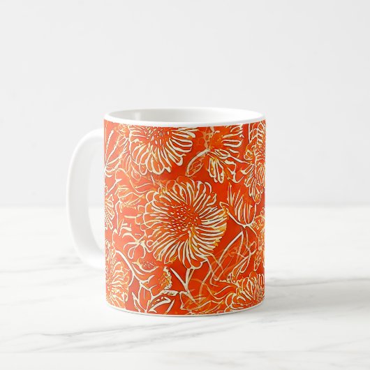 Orangefarbene weiche Blume Kaffeetasse (Vorderseite Links)
