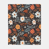 Orangefarbene weiße Blume Schwarz Fleecedecke (Vorderseite)