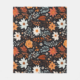 Orangefarbene weiße Blume Schwarz Fleecedecke
