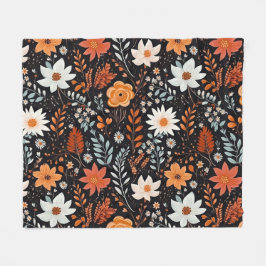Orangefarbene weiße Blume Schwarz Fleecedecke