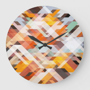 Orangefarbene weiße Geometrie: Polygonaler Hinterg Große Wanduhr