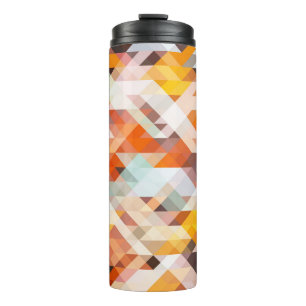 Orangefarbene weiße Geometrie: Polygonaler Hinterg Thermosbecher