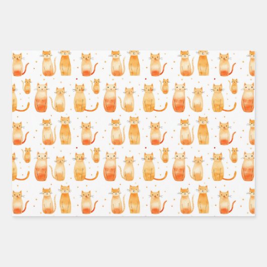 Orangefarbene weiße Katzen Mittlere Geschenktüte Geschenkpapier Set (Vorderseite 3)