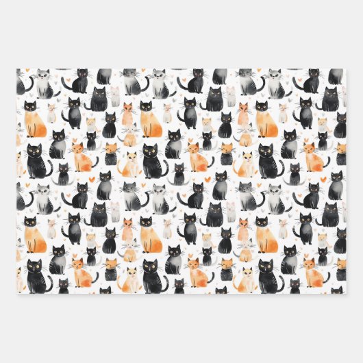 Orangefarbene weiße Katzen Mittlere Geschenktüte Geschenkpapier Set (Vorderseite 2)