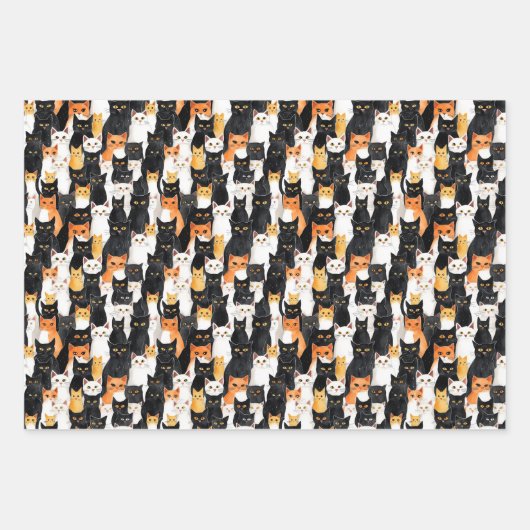 Orangefarbene weiße Katzen Mittlere Geschenktüte Geschenkpapier Set (Vorderseite)