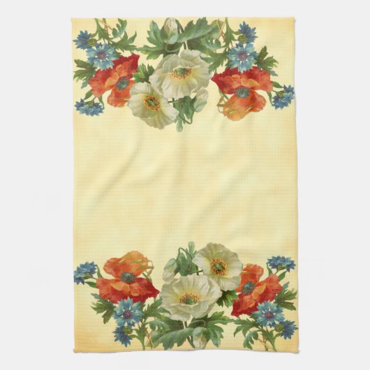 Orangefarbene weiße Pflaumen und blaue Kornblumen Geschirrtuch (Vertikal)