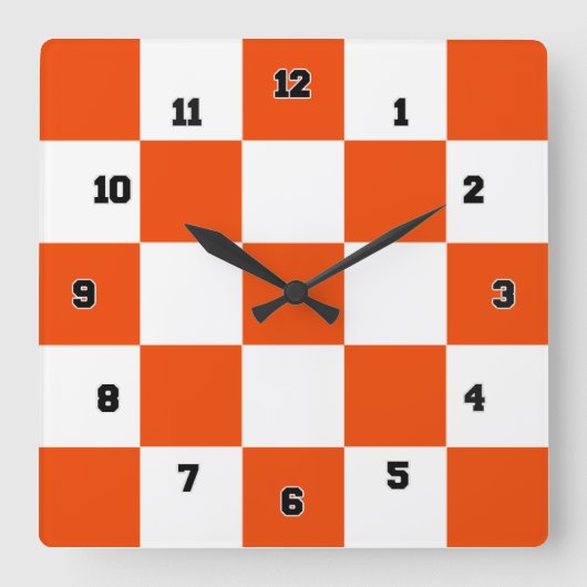 Orangefarbene weiße Quadrate dekorative Wall-Uhr Quadratische Wanduhr (Vorderseite)