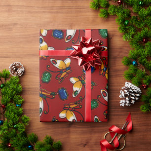 Orangefarbene weiße Schmetterlinge, Smaragd, Sapph Geschenkpapier
