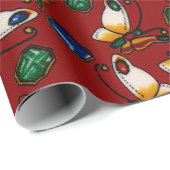 Orangefarbene weiße Schmetterlinge, Smaragd, Sapph Geschenkpapier (Rolleneckpunkt)