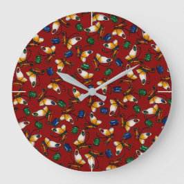 Orangefarbene weiße Schmetterlinge, Smaragd, Sapph Große Wanduhr