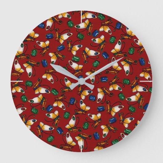 Orangefarbene weiße Schmetterlinge, Smaragd, Sapph Große Wanduhr (Vorderseite)