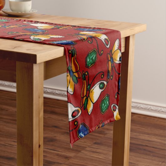 Orangefarbene weiße Schmetterlinge, Smaragd, Sapph Kurzer Tischläufer (Beispiel)