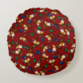 Orangefarbene weiße Schmetterlinge, Smaragd, Sapph Rundes Kissen