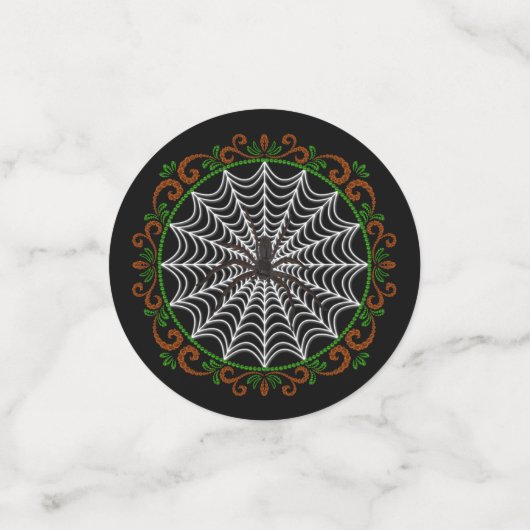 Orangefarbene, weiße Spinnennetze und schwarze Spi Konfetti (Klein Vorderseite)