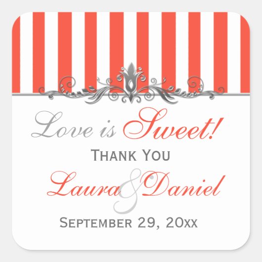 Orangefarbene weiße Streifen Scroll Candy Sticker (Vorderseite)