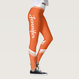 Orangefarbene weiße Streifen und Name modern mädch Leggings