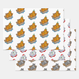 Orangefarbene, weiße und graue Weihnachts- und Geb Geschenkpapier Set