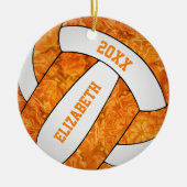 orangefarbene, weiße Volleyballmannschaft mädchenh Keramik Ornament (Vorne)
