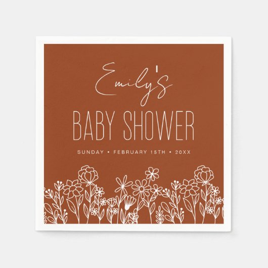 Orangefarbene Wildblume Boho Kinderdusche im Blut Serviette (Vorderseite)