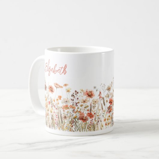 Orangefarbene Wildblume Kaffeetasse (Vorderseite Links)
