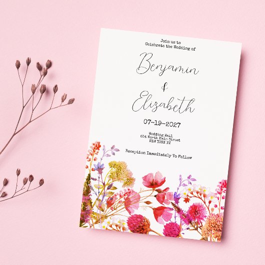 Orangefarbene Wildblume Sommerhochzeit Einladung